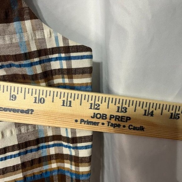 Vintage Donmoor Boys 4T Plaid Shortall Overalls Brown Blue Retro Style - Picture 5 of 7